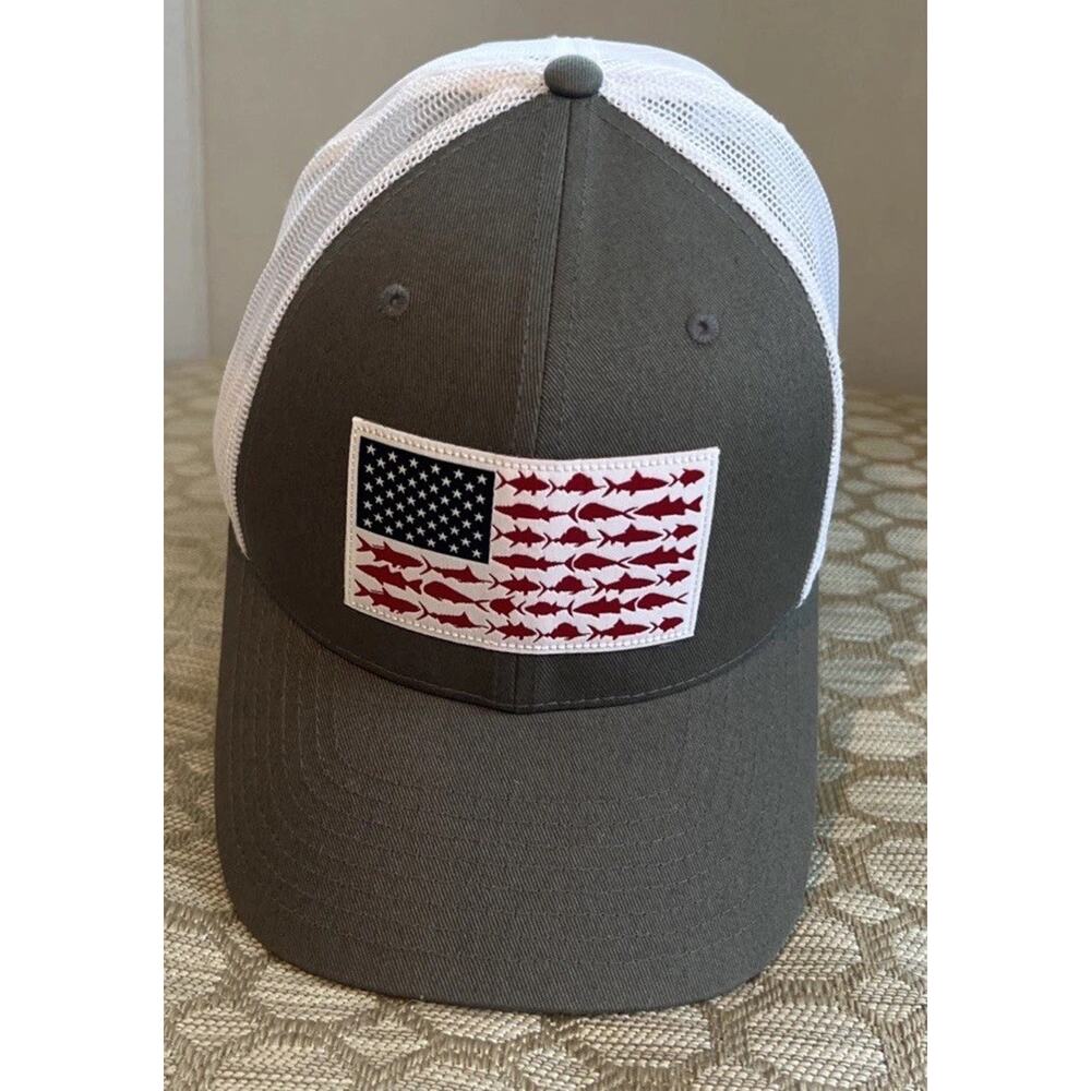 Columbia PFG Fish Flag Snap Back Unisex Ball Cap in Grey/White Size L/XL